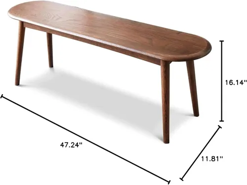 Vista 3 de Banco de comedor de madera, taburete de entrada de estilo simple en nogal