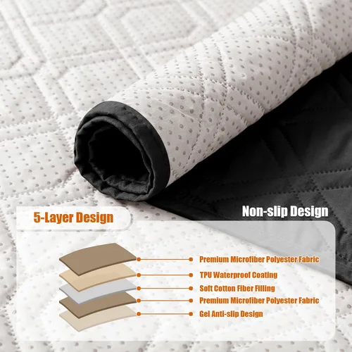 Vista 3 de Juego de 3 fundas impermeables para sofá reclinable, funda para reposabrazos y reposacabezas con 6 bolsillos de almacenamiento, protector acolchado