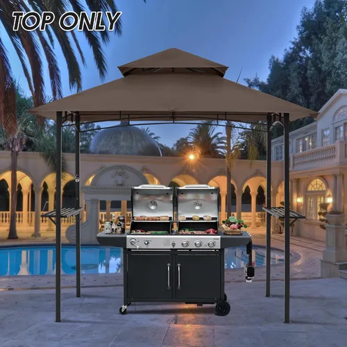 Vista 7 de MASTERCANOPY Toldo Superior de Repuesto para Cenador de Parrilla para Modelo L-GG001PST-F (Marrón) Solo toldo, 100% poliéster impermeable, CPAI-84