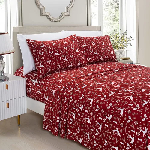 Vista 2 de Elegant Comfort Juego de sábanas de 4 piezas estampadas navideñas, 1500 hilos, material transpirable y súper suave, resistente a las arrugas
