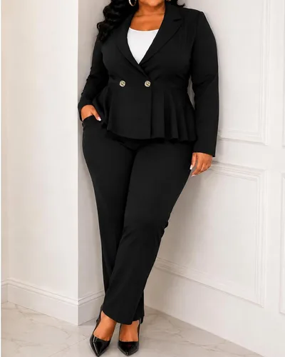 Vista 8 de CXXQ Pantalones tipo blazer peplum de 2 piezas para mujer, talla grande Negro