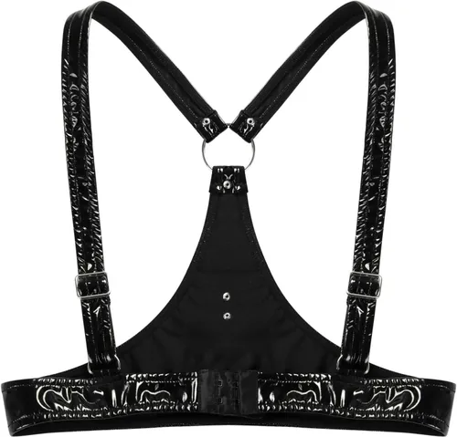 Vista 6 de Sujetador de arnés para mujer, sin cupless jaula, de piel, aspecto húmedo, para ropa