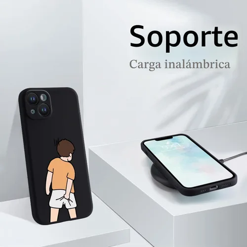 Vista 6 de Funda Graciosa de Chico para iPhone 11, Funda Líquida de Silicona de Gel Suave de Caucho Mate con Forro de Microfibra, Funda Protectora Divertida