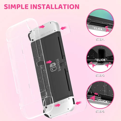 Vista 5 de GLDRAM Pink Travel Case for Nintendo Switch OLED & Accessories, Portable Carrying Case with Clear Glitter Dockable Switch OLED Protective Skin