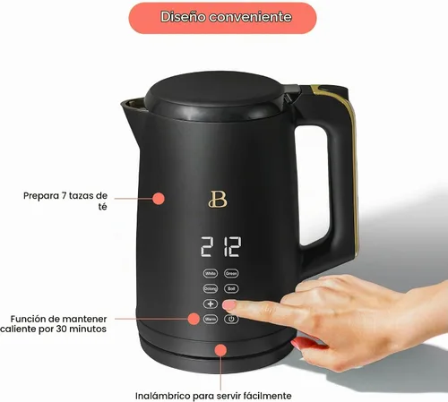 Vista 5 de Hervidor eléctrico 1.7L 1500W con pantalla activada por tacto, control de temperatura programable, 4 ajustes de té preestablecidos, apagado Sésamo