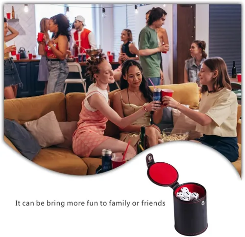 Vista 6 de Taza de dados de piel sintética, herramienta de almacenamiento de dados con forro de fieltro de moda, agitador de dados silencioso para disfrutar