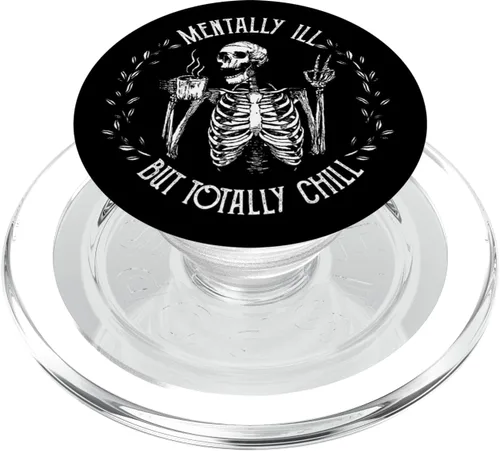 Vista 8 de Diseño de Halloween con diseño de esqueleto mentalmente ILL But Totally Chill, PopSockets intercambiables PopGrip
