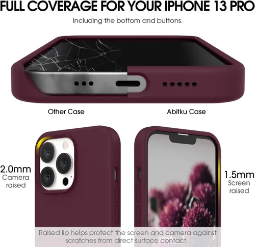 Vista 3 de Funda compatible con iPhone 13 Pro 2021, silicona líquida de gel suave de goma de 3 capas de cobertura completa