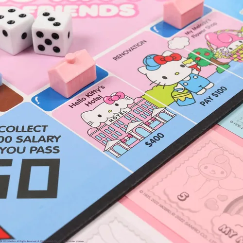 Vista 5 de Monopoly: Hello Kitty y sus amigos, Compra, vende, intercambia edificios de la serie animada, con My Melody, Badtz-Maru, Keroppi, Juego clásico
