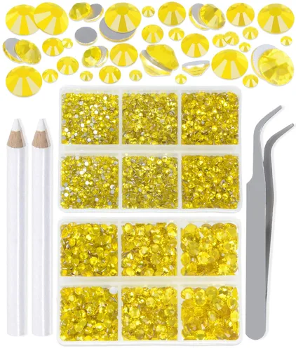 Vista 30 de LPBeads 6000 unidades de diamantes de imitación negros no termofijos, 6 tamaños, cristal redondo, con parte trasera plana, pinzas y bolígrafo