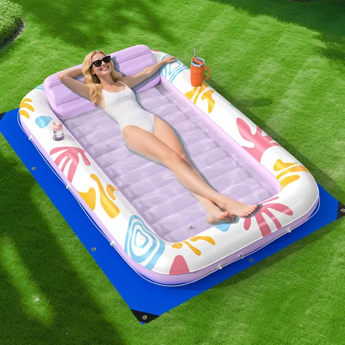 Vista 8 de Flotador inflable para tumbona de piscina, 70 x 46 pulgadas, flotadores de piscina para adultos con almohada, flotador de balsa para bañera Azul