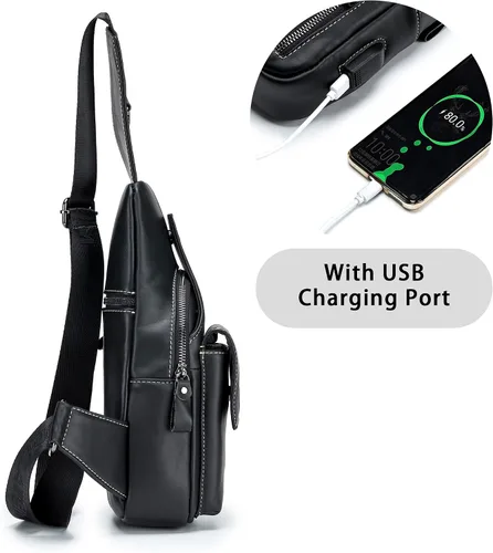 Vista 180 de LUKZIJAES Bolso bandolera de cuero genuino para hombre