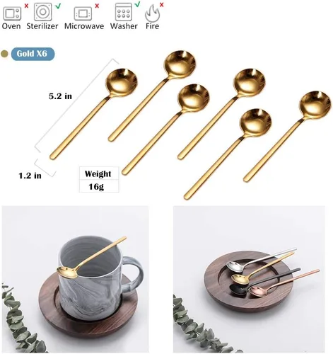 Vista 5 de SWEEJAR Juego de té de porcelana y cucharas de café expreso de acero inoxidable 18/10