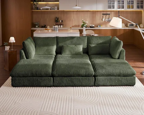 Vista 77 de Sofá Modular de Tamaño Grande, Sofá Seccional de Chenilla Cloud Extra Profundo con Chaise Otomana, Sofá Cama de Chenilla Esponjosa de 5 Asientos
