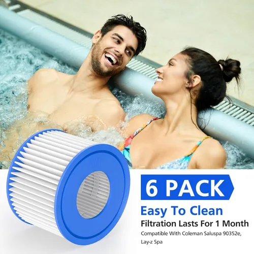 Vista 3 de Cartucho de filtro para bañera de hidromasaje tamaño VI compatible con Lay-Z-Spa, Coleman SaluSpa 90352E 58323, paquete de 6