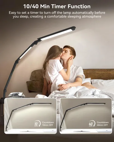 Vista 6 de Lámpara de escritorio LED con abrazadera, lámpara de escritorio de arquitecto con control remoto, luz de escritorio de brazo oscilante flexible