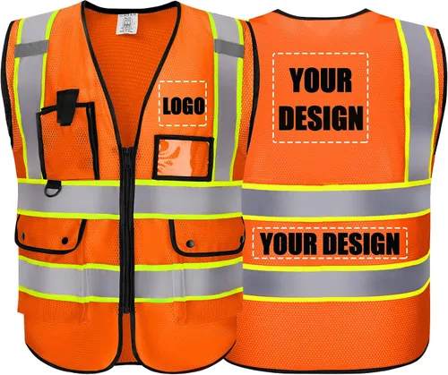 Vista 18 de Chaleco Reflectante Clase 2 de Seguridad ANSI con Bolsillos y Cremallera de Alta Visibilidad Uniforme de Construcción K-verde-1pack-custom