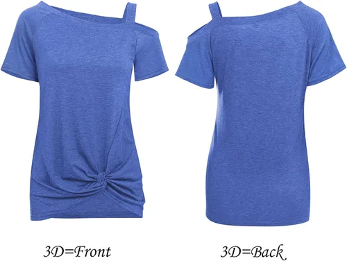 Vista 5 de Temofon - Camisetas de mujer, sin hombros, camiseta de verano informal, de manga corta, con diseño de nudo trasero y hombros desnudos, tallas S a 2XL