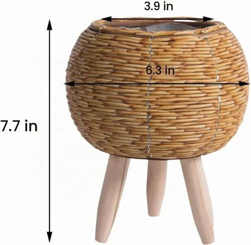 Vista 3 de Gazechimp Maceta tejida con patas, cesta rústica de ratán para balcón, apartamento, decoración de sala de dibujo, color marrón claro