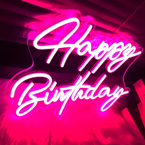 Vista 7 de Letrero de neón de feliz cumpleaños, reutilizable, luz LED de neón rosa, decoración de fiesta de cumpleaños, funciona con USB, decorativo para telón