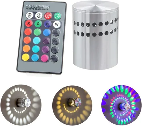 Vista 5 de Lámpara de Pared Espiral RGB Colorida con Agujero para Instalación en Superficie Decoración del Hogar Luz LED Luminaria Iluminación