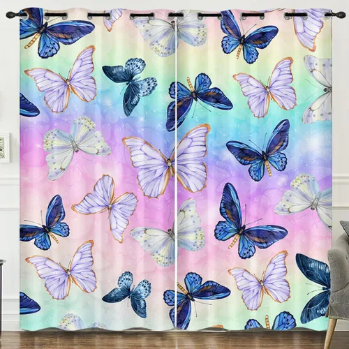 Vista 15 de HOSIMA Cortinas mágicas de hongos 2 paneles, cortinas de mariposa floral con mandala para sala de estar, decoración de habitación de moda para niñas