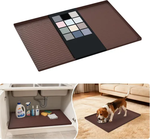 Vista 94 de URMONA - Tapete de silicona impermeable para debajo del fregadero, 16 x 10 Beige