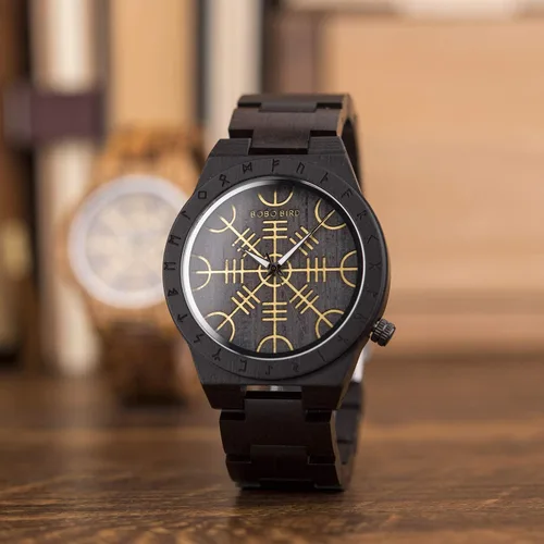 Vista 2 de BOBO BIRD Relojes de madera con grabado único para hombre, correa de madera de lujo con caja de madera de bambú