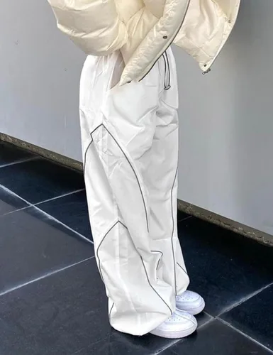 Vista 3 de Pantalones de paracaídas de verano para mujer, pantalones deportivos Y2K con bolsillos, cintura alta elástica, pantalones cargo deportivos casuales