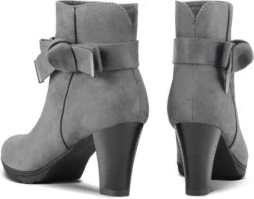 Vista 6 de mysoft Botines para mujer con tacón, tacón grueso apilado, cremallera al tobillo para mujer