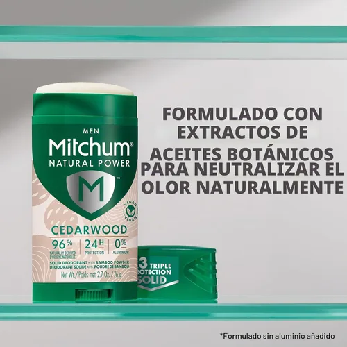 Vista 4 de Mitchum Desodorante Natural Power para hombre sólido, madera de cedro, 2.7