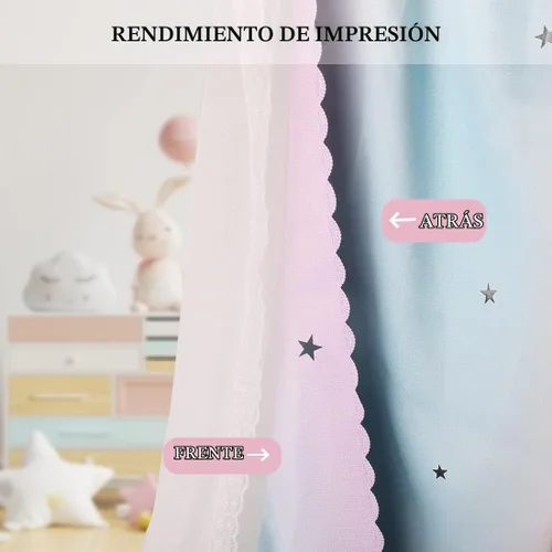 Vista 2 de UNISTAR - 2 paneles de cortinas opacas con estrellas para dormitorio de niñas, habitación de niños, sala de estar - Cortinas de doble capa