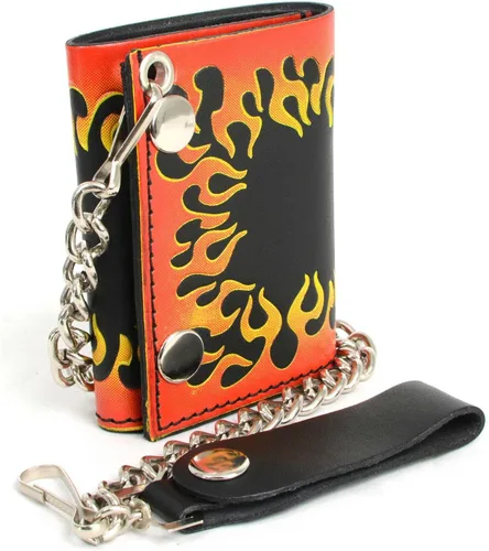Vista 5 de Milwaukee Leather Billetera de cuero genuino para hombre con cadena de acero inoxidable antirrobo