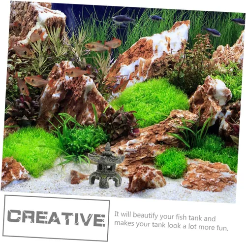 Vista 3 de Yardwe Resina artesanal pecera estatua de pabellón de peces escondido de peces adornos 2 piezas decoración fácil lavado seguro acuario decoración