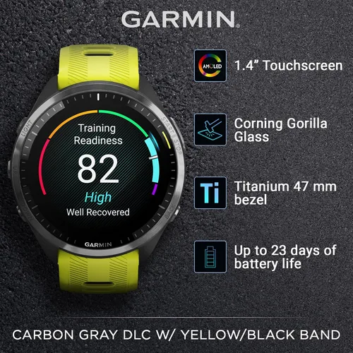 Vista 2 de Garmin Forerunner 965 Premium Reloj inteligente para correr y triatlón de 47 mm con pantalla táctil AMOLED, bisel de titanio DLC gris carbón