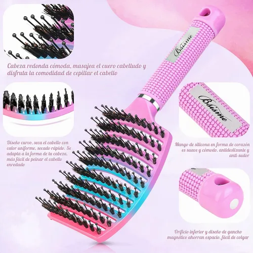 Vista 11 de Bsisme Juego de cepillos para el cabello, cepillo desenredante de Azul y morado.