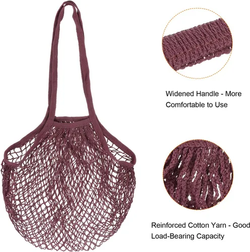 Vista 4 de MECCANIXITY Bolsa de malla de algodón con asa larga, reutilizable, lavable, malla de cadena, organizador de bolsas de comestibles para frutas
