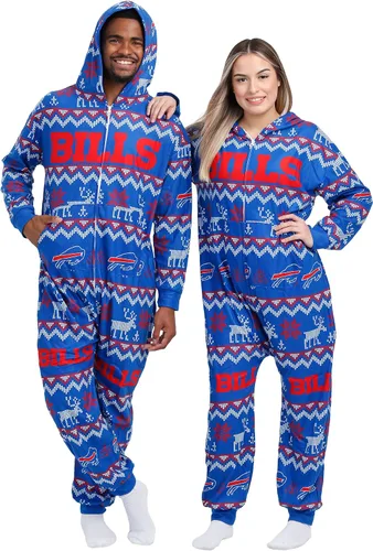 Vista 19 de FOCO Unisex NFL Team Logo Pajamas One Piece Onesie Patrón feo navideño