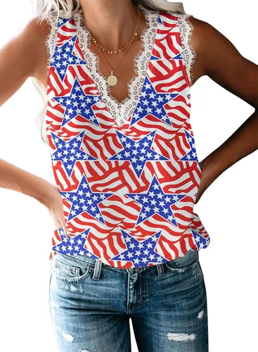 Vista 274 de VIISHOW - Camiseta sin mangas, sexy, con cuello en V y bordes de encaje para mujer, camisola de vestir, camisas de gasa, sin mangas, casuales
