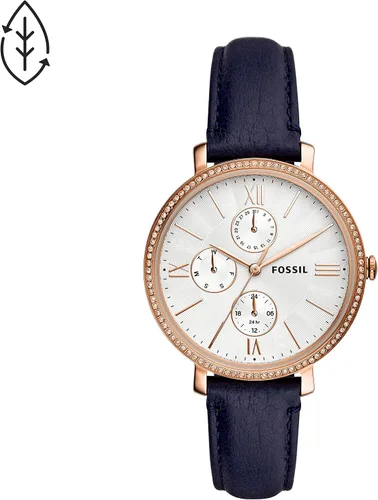 Vista 5 de Fossil Reloj Jacqueline de cuarzo de acero inoxidable y cuero para mujer, Jacqueline ES5207 - Reloj de 3 manecillas