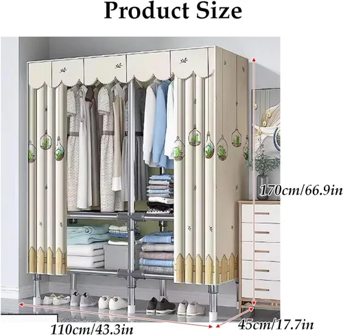 Vista 2 de large closets Assemble Wardrobe Closet Rugged Metal Frame Wardrobe Rack with Thick Cloth Cover Armoire Wardrobe Closet with Hanging Rods Space-saving