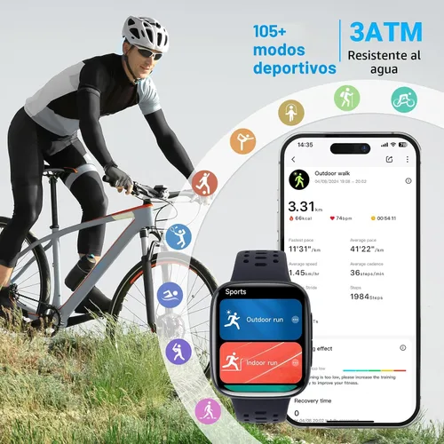 Vista 5 de Fitpolo Smart Watches for Men Android iPhone (2 Bands), [1.85" AMOLED Screen] Smartwatch Fitness Tracker 3ATM Waterproof with Bluetooth Calls, Heart