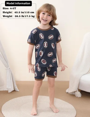 Vista 3 de A&J DESIGN Conjunto de pijama para niños y niños, 100% algodón, 2 piezas, pijama de manga corta