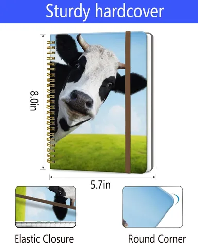 Vista 6 de Cuaderno de espiral A5, lindo cuaderno para mujeres y hombres, cuaderno de tapa dura con rayas universitarias para trabajo y toma de notas, 60
