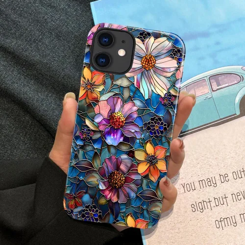 Vista 5 de Funda TnXee Compatible con iPhone 11, Funda Híbrida de 2 Capas de Prevención de Caídas con Arte Floral Colorido para Niñas y Niños