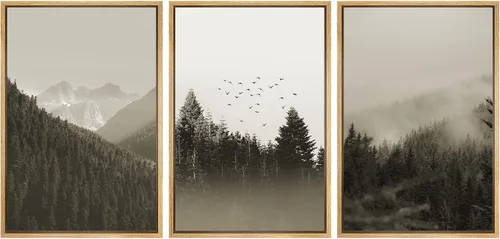 Vista 100 de SIGNWIN Lienzo enmarcado para pared, juego de arte nublado de tormenta, cielo, bosque otoñal, árboles, rústico, naturaleza, fotografía, realismo