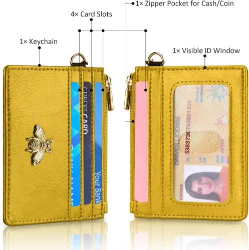 Vista 12 de SEAVILIA Tarjetero llavero cartera para mujer con ventana de identificación RFID monedero regalo abeja delgada minimalista pequeña cartera