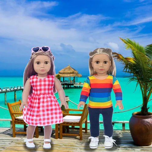 Vista 6 de Ebuddy Ropa y accesorios para muñecas: 8 juegos con zapatos, mochila, gafas, cámara, almohadilla para muñecas de 18 pulgadas