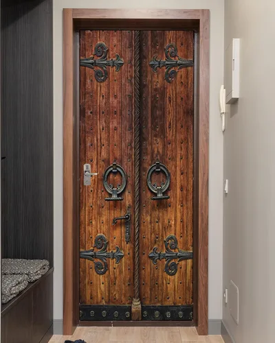 Vista 7 de FLFK Adhesivo para puerta – Puerta vintage beige, mural para despegar y pegar, tamaño combinado 30 x 80 pulgadas, dividido en 2 piezas Mt5423