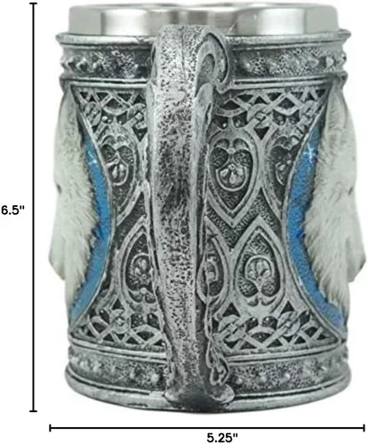 Vista 5 de Ebros Gift Taza grande de 24 onzas con diseño de lobo de nieve blanco celta con diseño de lobo de nieve con caja fuerte para alimentos, taza